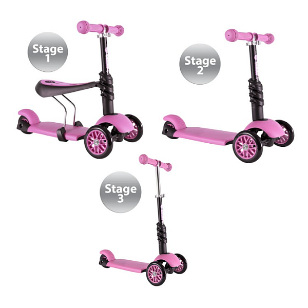 Παιδικό Πατίνι 3 Σε 1 Με 3 Τροχούς LED Glider Scooter Ροζ
