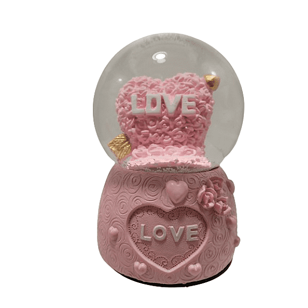 RedRoss Snow Globe Κόκκινη Καρδιά Μεγάλες Νιφάδες Μαγική Πολυρεζίνη Ting Ting Μιούζικαλ Περιστρεφόμενη 16cm Δεν χρειάζεται μπαταρία 82325 Ροζ