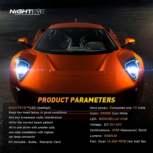 Προβολείς LED Nighteye A315-S2 DC 9V-32V Ζεύγος 6500K Ψυχρό λευκό 9000LM / Προβολείς LED IP68 Αδιάβροχο Υψηλά Χαμηλά δέσμης - 9005