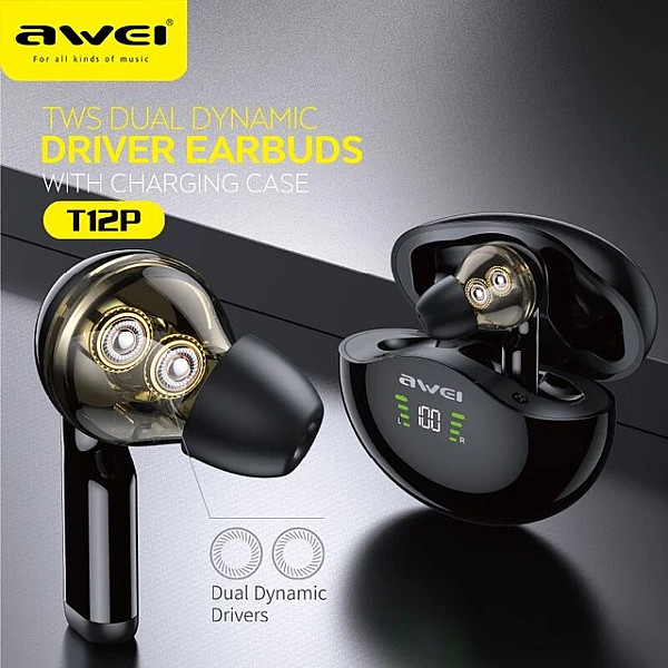ΑΣΥΡΜΑΤΑ  ΑΚΟΥΣΤΙΚΑ BLUETOOTH ΜΕ ΚΟΥΤΙ ΦΟΡΤΙΣΗΣ AWEI TWS T12P.ΜΑΥΡΟ