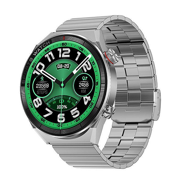 DT3 Mate 45mm Smartwatch με Παλμογράφο Ασημί Κάσα / Καφέ Λουρί Δερμάτινο