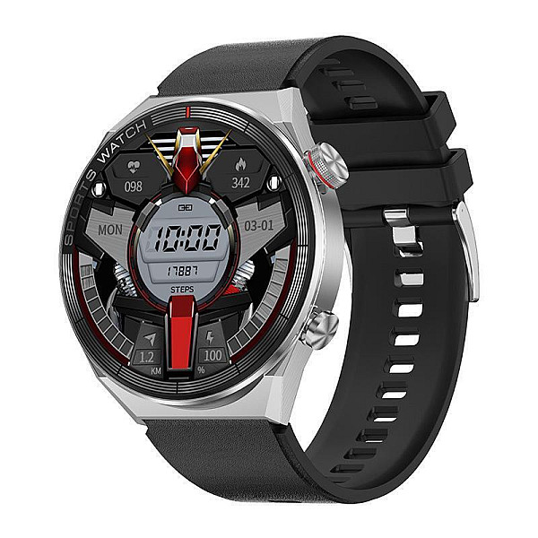 DT3 Mate 45mm Smartwatch με Παλμογράφο Ασημί Κάσα / Καφέ Λουρί Δερμάτινο