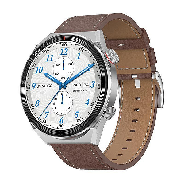 DT3 Mate 45mm Smartwatch με Παλμογράφο Ασημί Κάσα / Καφέ Λουρί Δερμάτινο