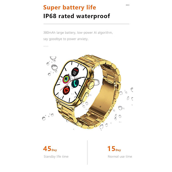 M 9 Ultra Max smartwatch 2,2 ιντσών amoled Οθόνη Bluetooth Κλήση καρδιακού ρυθμού αρτηριακή πίεση με 2 λουράκια Gold Orange