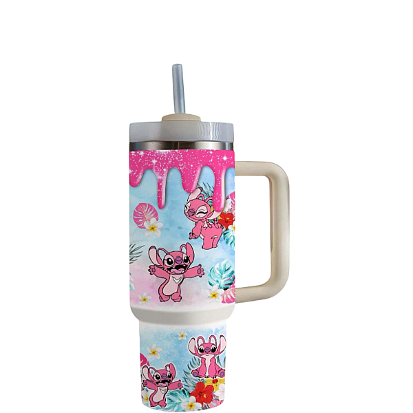 Disney Stitch 1.5L Μπουκάλι νερού 40 oz από ανοξείδωτο χάλυβα με λαβή κούπα ταξιδιού με μόνωση με καλαμάκι ML0047 Ροζ