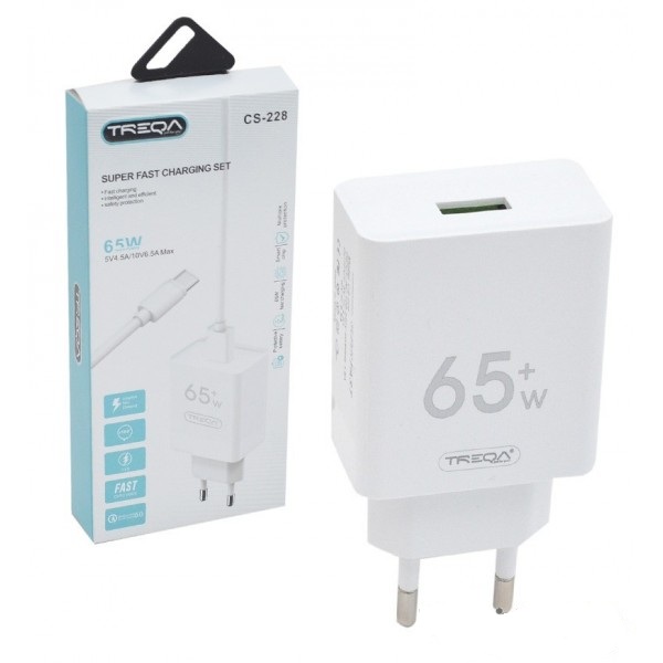 TYPE-C ΦΟΡΤΙΣΤΗΣ ΜΕ ΘΥΡΑ USB-A ΚΑΙ ΚΑΛΩΔΙΟ USB-C 65W CS-228.ΛΕΥΚΟ