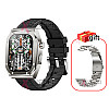 Z79 Max Smartwatch με Παλμογράφο 1 μπρασελέ ανοξείδωτο + 1 λουράκι καουτσούκ Μαύρο