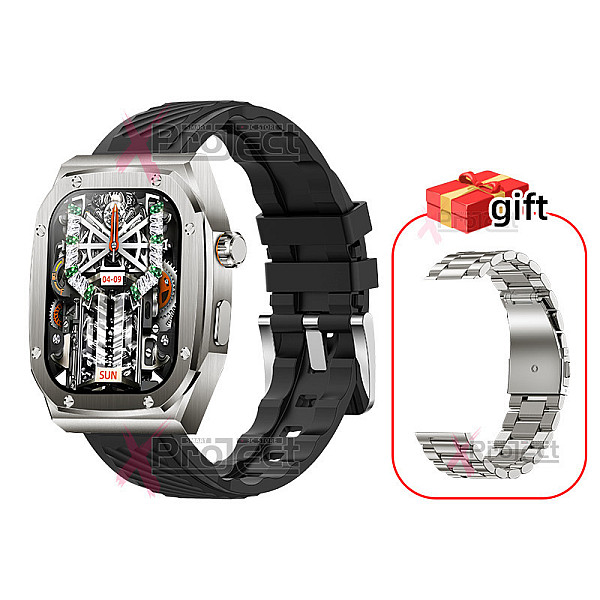 Z79 Max Smartwatch με Παλμογράφο 1 μπρασελέ ανοξείδωτο + 1 λουράκι καουτσούκ Μαύρο