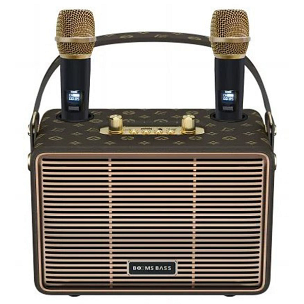 Ηχείο karaoke bluetooth boom bass με 2 μικρόφωνα  M4202+ Καφέ