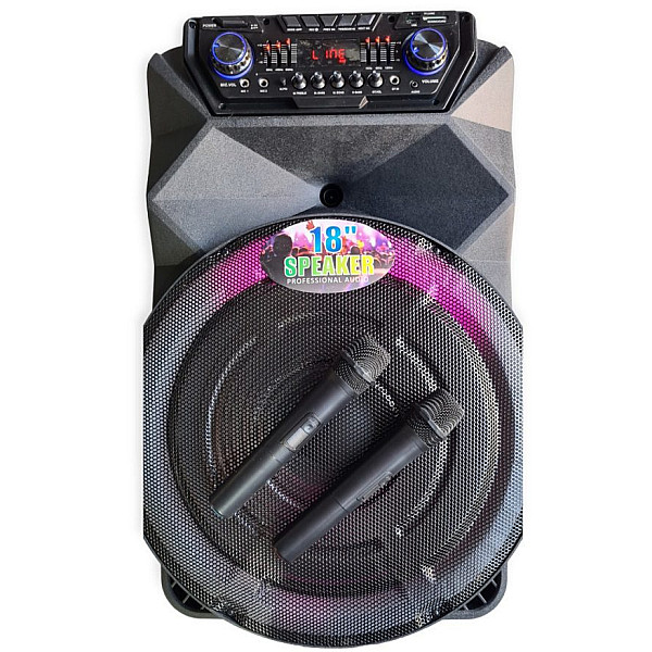 Meirende Karaoke φορητό ηχείο 18″ με 2 ασύρματα μικρόφωνα MR-1810 Μαύρο