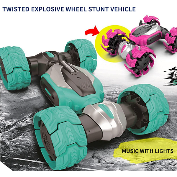Stunt Motion Twisted RC Car, 2,4 GHz Τηλεχειριστήριο αναρριχητικό αυτοκίνητο 4WD παραμόρφωση με Music Dance Light Διπλής Όψης ZJ001A Πράσινο