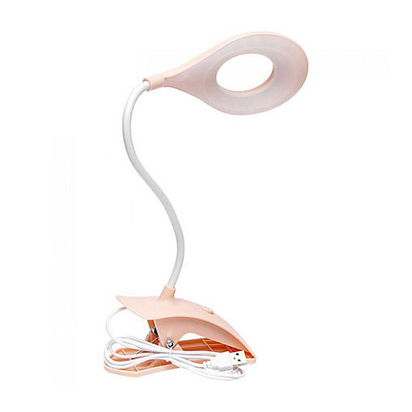LED Φωτιστικό Γραφείου USB με Εύκαμπτο Βραχίονα και Μανταλάκι Λευκό-Ροζ 6211