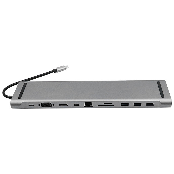11 σε 1 USB-C Docking Station με Θύρες VGA - HDMI - USB -  Micro SD - SD - Ethernet Γκρι
