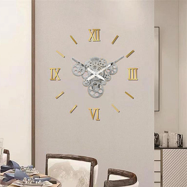 Ρολόι Τοίχου Αυτοκόλλητο 3D DIY 60-120cm ZH1743 Γκρι - Χρυσό