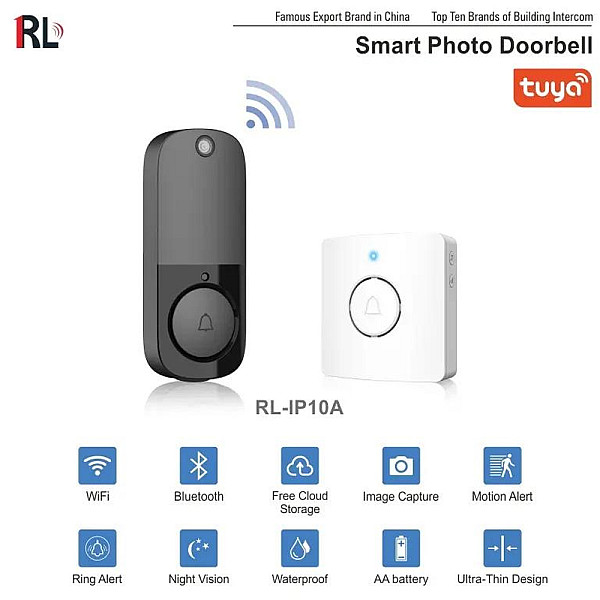 Ασύρματο Κουδούνι Πόρτας με Κάμερα και Wi Fi Tuya RL-IP10A Μαύρο