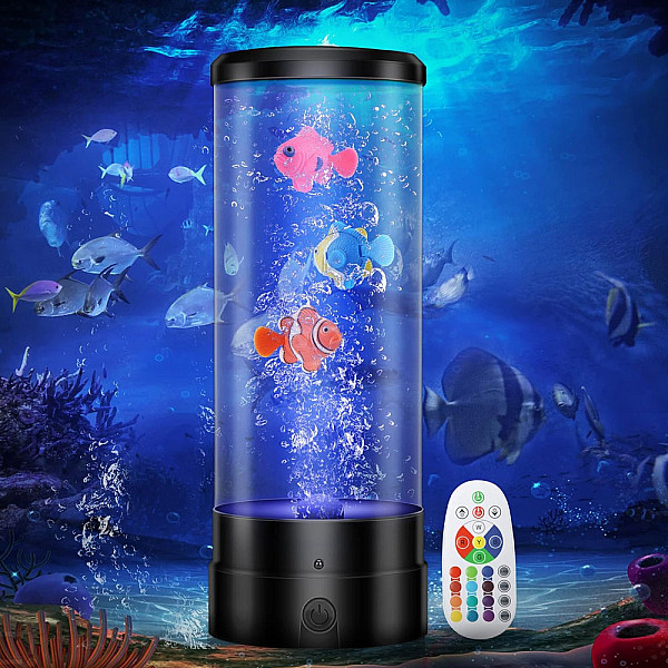 LED Επιτραπέζιο Επαναφορτιζόμενο Φωτιστικό USB με Ενυδρείο και Τηλεκοντρόλ για Εναλλαγή RGB Φωτισμού BH1004 Μαύρο