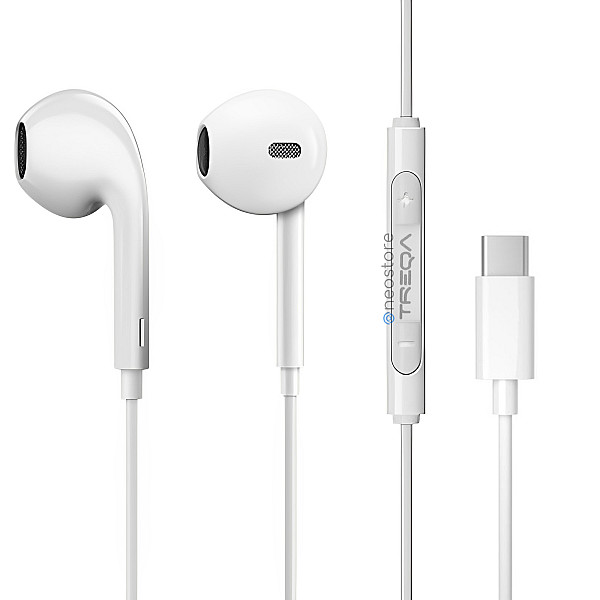 Ακουστικά Κινητού Handsfree Earbuds με Βύσμα Type-C Treqa EP-754 Λευκό