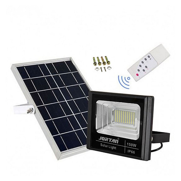 Led Αδιάβροχος Ηλιακός Προβολέας 150W 9600LM με Πάνελ και Τηλεχειριστήριο Jortan JT-BJ150W
