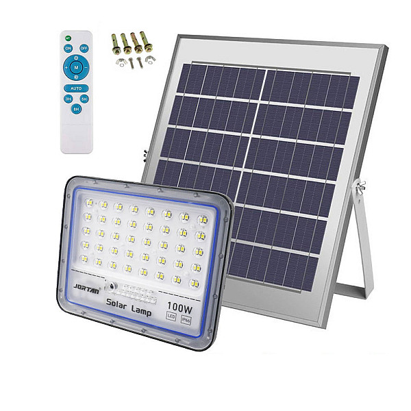 Led Αδιάβροχος Ηλιακός Προβολέας 100W 6400LM με Πάνελ και Τηλεχειριστήριο Jortan JT-BS100W