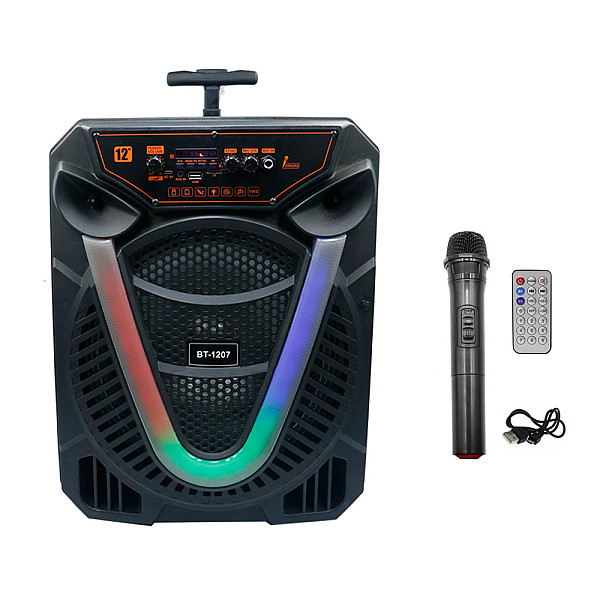 Φορητό Ασύρματο Ηχείο 12" Bluetooth FM, USB, TF, AUX 30W TWS με Λαβή Μεταφοράς και Ασύρματο Μικρόφωνο BT-1207 Μαύρο
