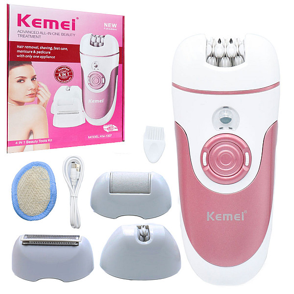 Επαναφορτιζόμενο Σετ Αποτρίχωσης Epilator για Σώμα Kemei KM-1307 Ροζ-Λευκό