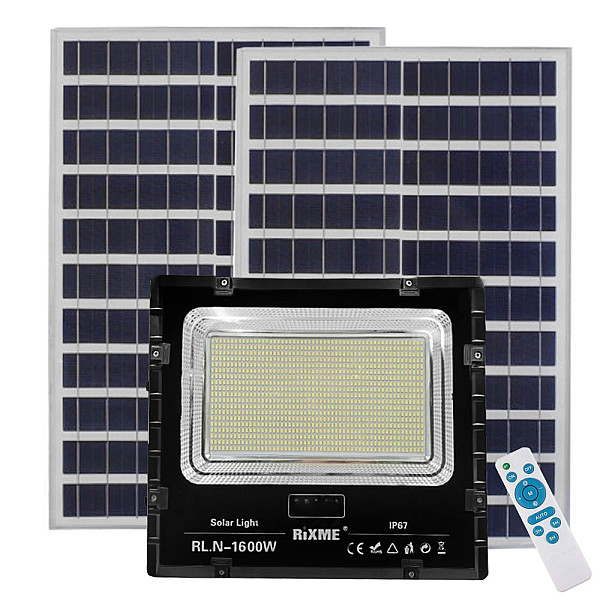 Led Αδιάβροχος Ηλιακός Προβολέας 1600W 83600LM με 2 Πάνελ και Τηλεχειριστήριο Rixme RL.N-1600W