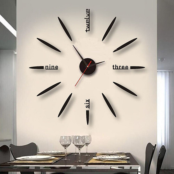 Ρολόι Τοίχου Αυτοκόλλητο 3D DIY 60-120cm ZH01210 Μαύρο