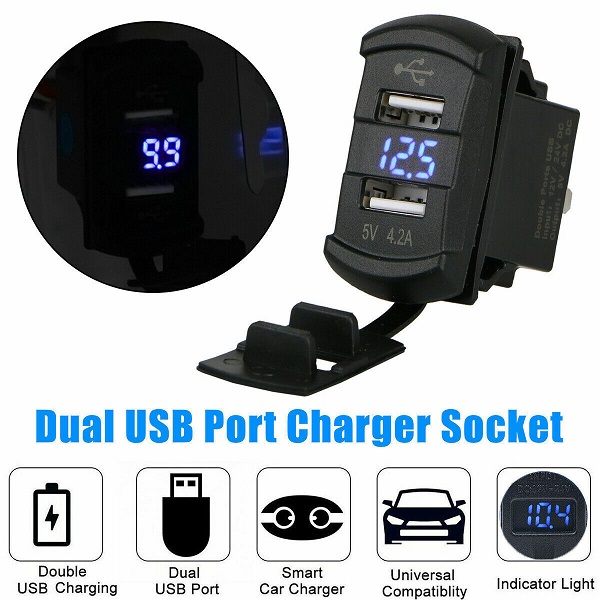Διπλός φορτιστής αυτοκινήτου USB LED με Ψηφιακή Οθόνη Αμπερόμετρο/Βολτόμετρο 12V-24V 4.2Α  w16396-1