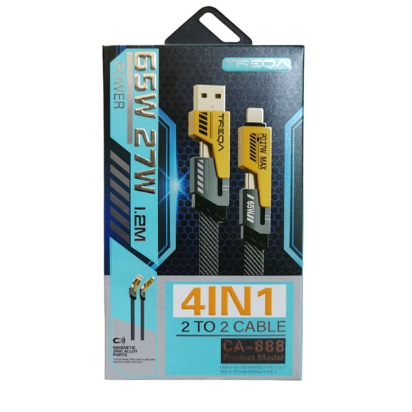 Καλώδιο φόρτισης 4 σε 1 από USB-A ή TYPE-C σε Lightning(27W) ή TYPE-C(65W) 1.2m CA-888
