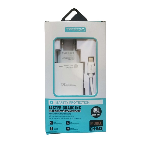 Φορτιστής ταχείας φόρτισης με Θύρα USB-A και Θύρα USB-C και Καλώδιο Lightning 35W Λευκός CH-643-IOS