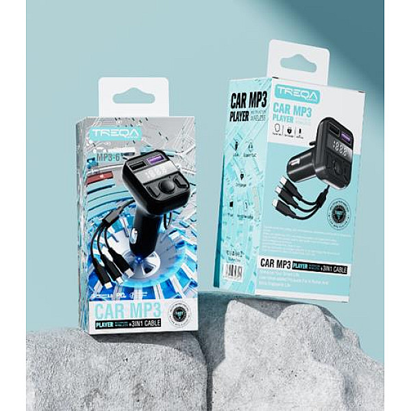 Φορτιστής αυτοκινήτου πομπός FM Bluetooth ήχος διπλή USB συσκευή αναπαραγωγής με καλώδιο MP3 3σε1 Lightning/Type-c/Micro-USB MP3-6