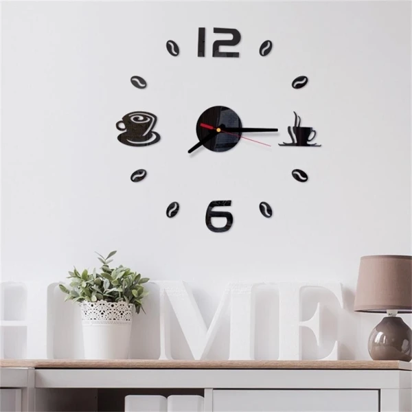 Ρολόι Τοίχου Αυτοκόλλητο 3D DIY 40-50 Coffee Μαύρο