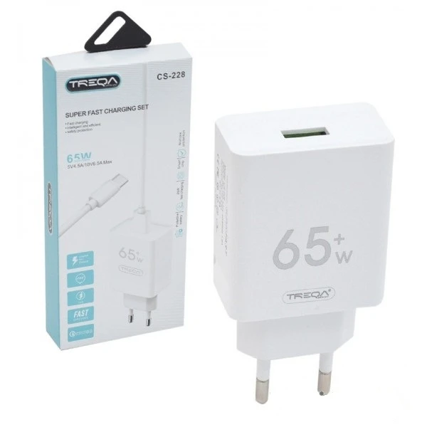 TYPE-C ΦΟΡΤΙΣΤΗΣ ΜΕ ΘΥΡΑ USB-A ΚΑΙ ΚΑΛΩΔΙΟ USB-C 65W CS-228.ΛΕΥΚΟ