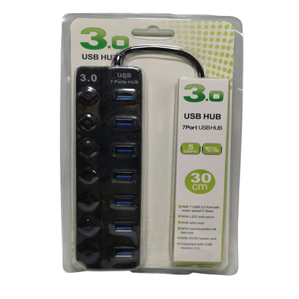 Usb hub 3.0 / 7 θυρών με διακόπτες τροφοδοσίας και προσαρμογέα HQ-7-PORT