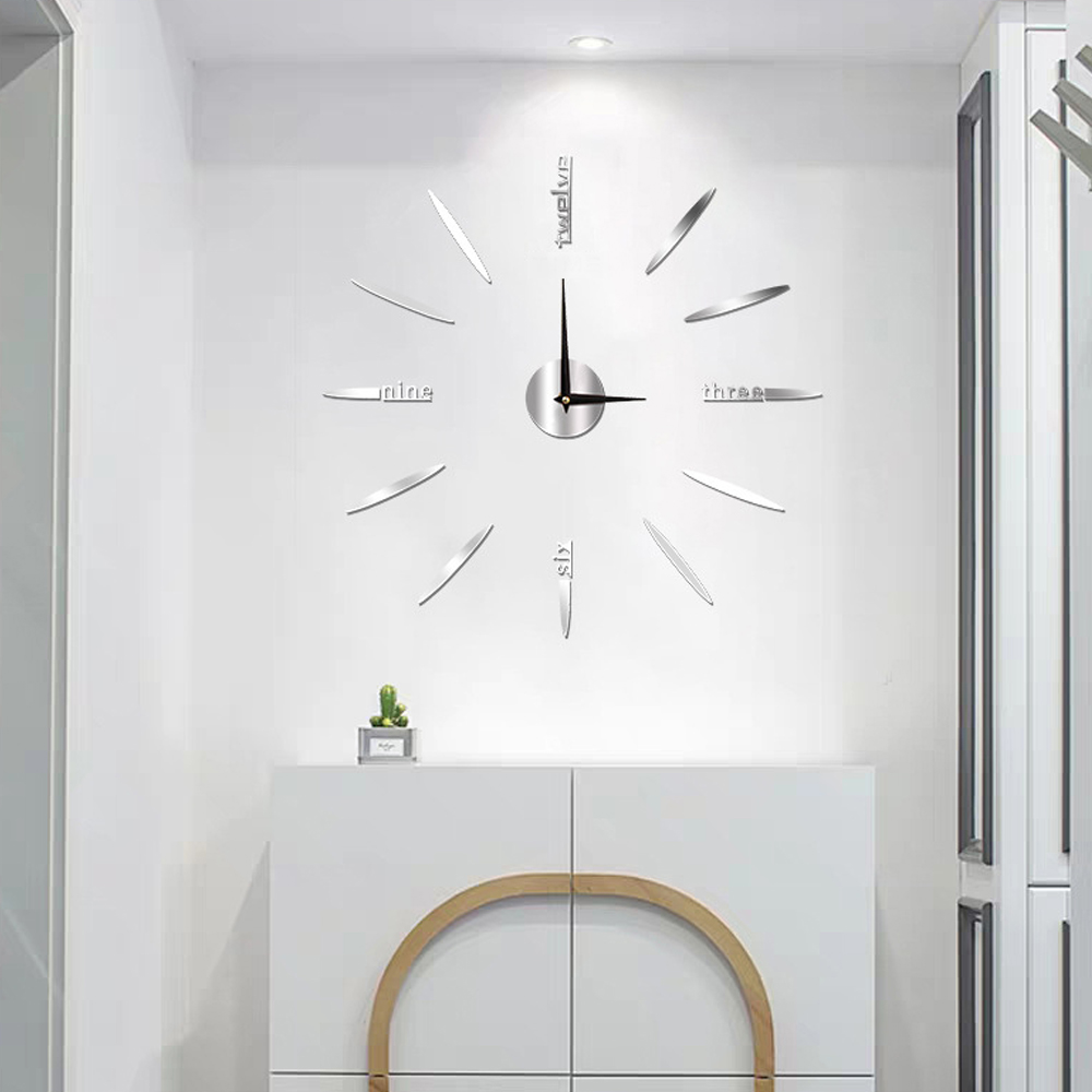 Ρολόι Τοίχου Αυτοκόλλητο 3D DIY 60-120cm ZH01210 Ασημί