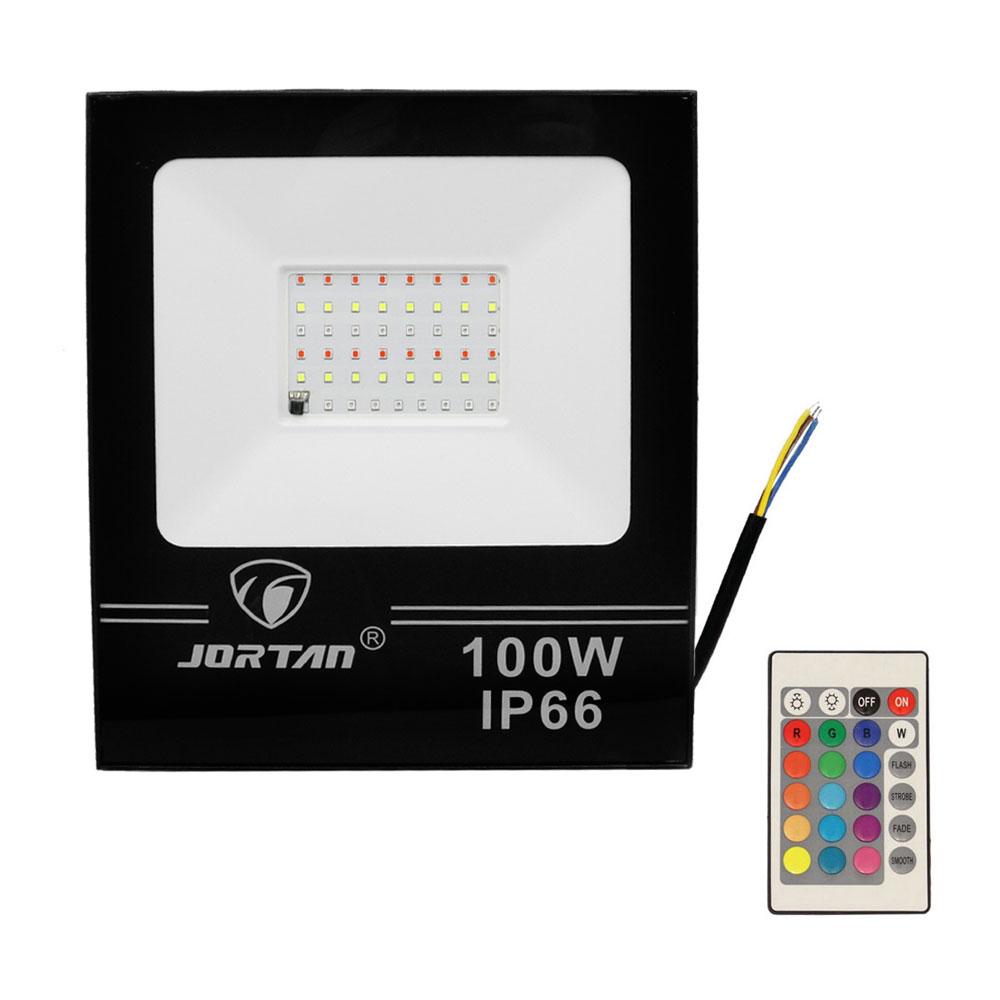 LED Αδιάβροχος Προβολέας 100W με Ασύρματο Τηλεχειριστήριο 48 SMD 4000LM 220V RGB IP66 JORTAN-TP100WRGB