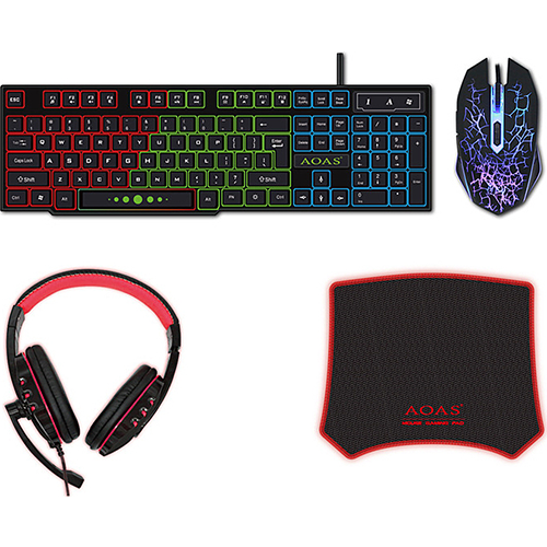 AOAS AS-1088 4in1 Σετ Gaming Πληκτρολόγιο με RGB φωτισμό & Ποντίκι (Αγγλικό US)