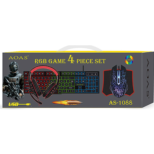 AOAS AS-1088 4in1 Σετ Gaming Πληκτρολόγιο με RGB φωτισμό & Ποντίκι (Αγγλικό US)