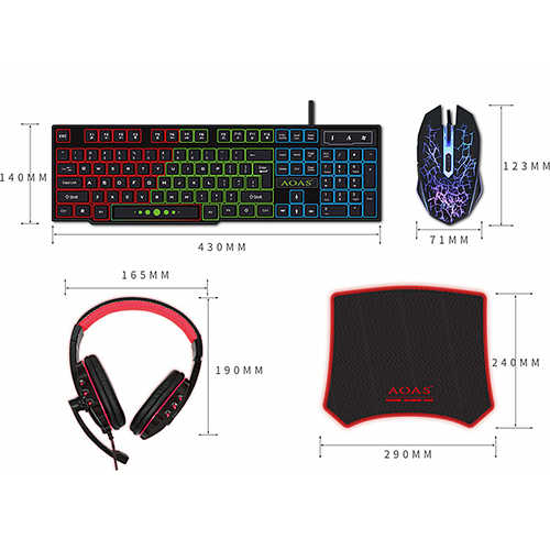 AOAS AS-1088 4in1 Σετ Gaming Πληκτρολόγιο με RGB φωτισμό & Ποντίκι (Αγγλικό US)