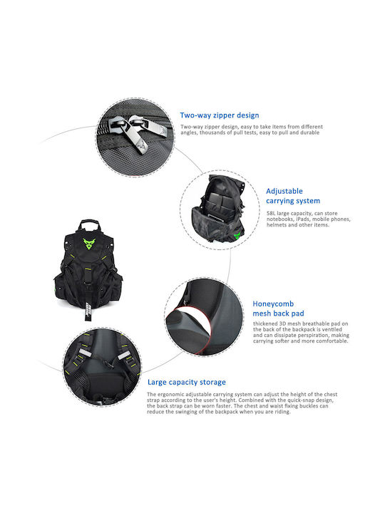 Σακίδιο Πλάτης 58L Αναβάτη Μοτοσικλέτας Moto Centric 11-MC-0099  Μαύρο Γκρι