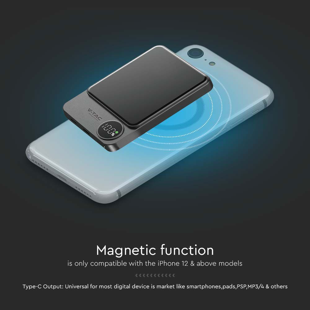 Μαγνητικό wireless power bank 1500mAh 22.5w fast charging με Οθόνη και Ασύρματη Φόρτιση 17743-1040 Μαύρο