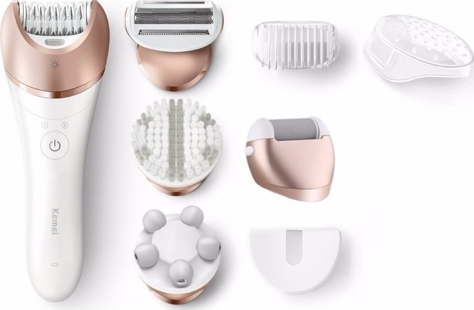 Επαναφορτιζόμενο Σετ Αποτρίχωσης Epilator για Σώμα Kemei KM-8001 Λευκό-Ροζ