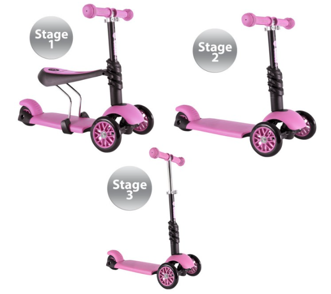 Παιδικό Πατίνι 3 Σε 1 Με 3 Τροχούς LED Glider Scooter Ροζ
