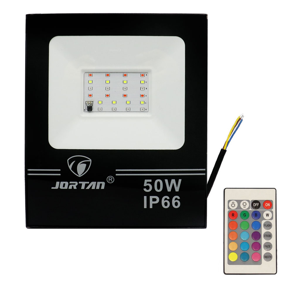 LED Αδιάβροχος Προβολέας 50W με Ασύρματο Τηλεχειριστήριο 24 SMD 2000LM 220V RGB IP66 JORTAN-TP50WRGB