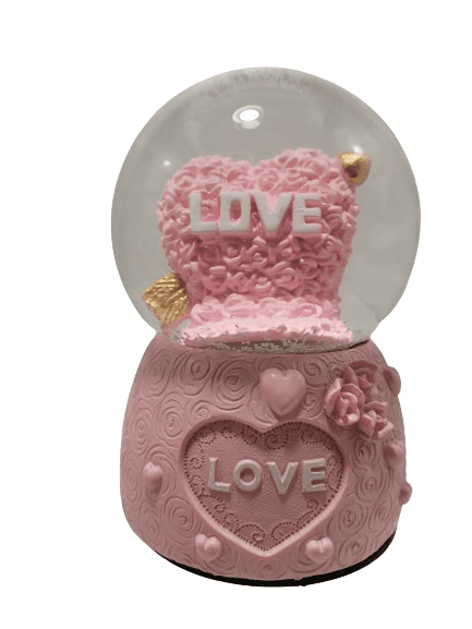 RedRoss Snow Globe Κόκκινη Καρδιά Μεγάλες Νιφάδες Μαγική Πολυρεζίνη Ting Ting Μιούζικαλ Περιστρεφόμενη 16cm Δεν χρειάζεται μπαταρία 82325 Ροζ