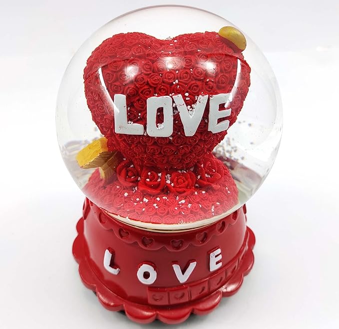RedRoss Snow Globe Κόκκινη Καρδιά Μεγάλες Νιφάδες Μαγική Πολυρεζίνη Ting Ting Μιούζικαλ Περιστρεφόμενη 16cm Δεν χρειάζεται μπαταρία 82325 Κόκκινο