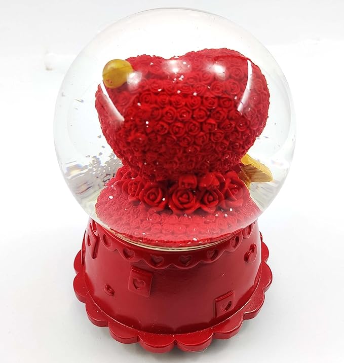 RedRoss Snow Globe Κόκκινη Καρδιά Μεγάλες Νιφάδες Μαγική Πολυρεζίνη Ting Ting Μιούζικαλ Περιστρεφόμενη 16cm Δεν χρειάζεται μπαταρία 82325 Κόκκινο