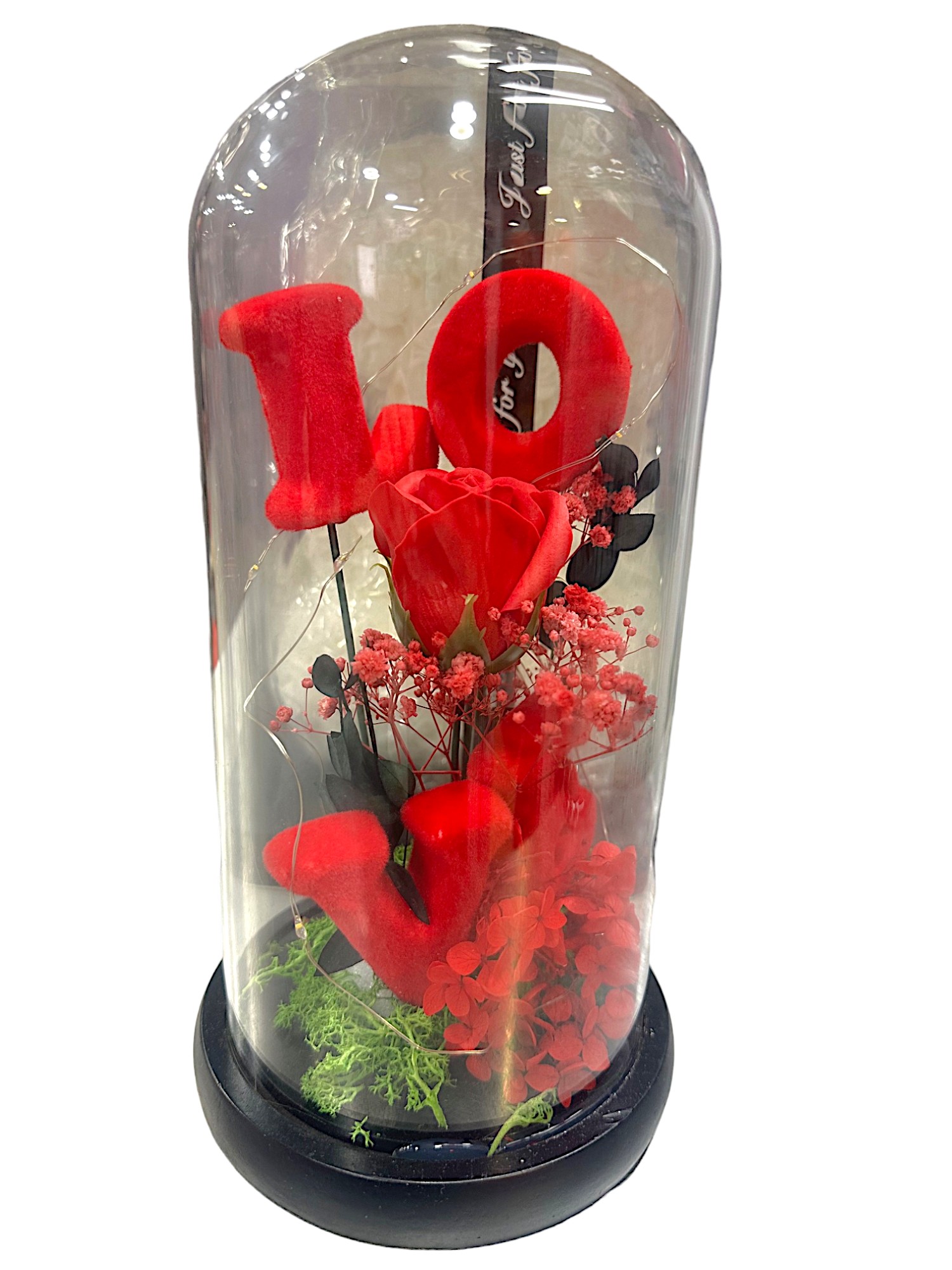 Rose βάζο ομορφιά επιτραπέζιο λαμπτήρα κόκκινο τριαντάφυλλο με ελαφρύ γυάλινο θόλο Love λογότυπο του Αγίου Βαλεντίνου "Δώρο ημέρας 82632 Κόκκινο