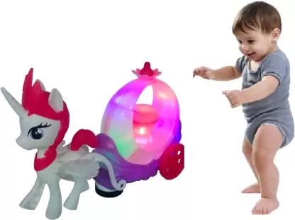 Ηλεκτρονικό άλογο των ονείρων Unicorn με βασιλική άμαξα 3D μουσική και κίνηση +3 Ετών 8899-138 Λευκό