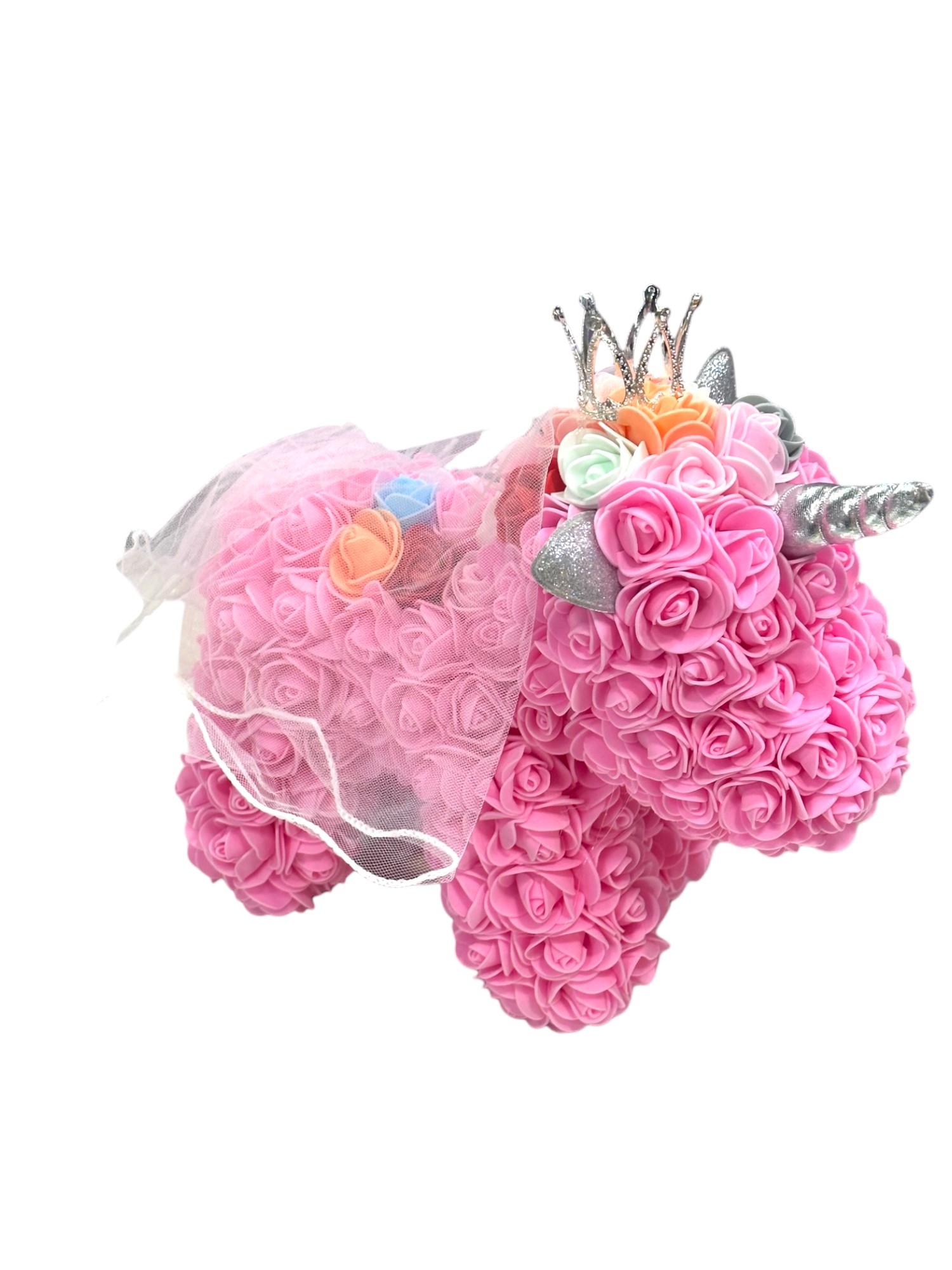 Μονόκερος Unicorn από τεχνητά τριαντάφυλλα 30cm σε κουτί 98199 Ροζ